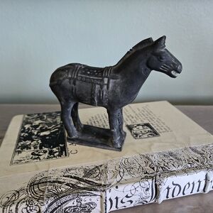 Vintage Chinese Tang Dynasty Handmade Black Terracotta Army Horse Figurine